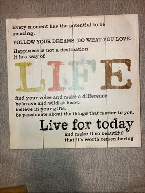 Life Inspirational Wall Art Sign - Multi-Color Text